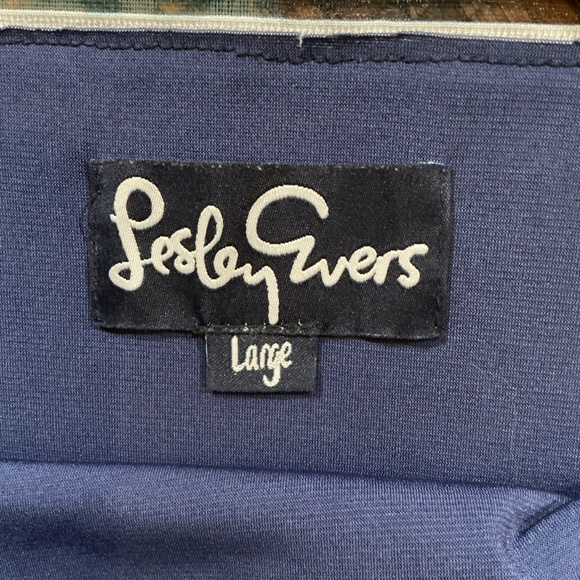 Lesley Evers Navy Blue Floral Stripe Sleeveless A-Line Dress Sz:Large USA Made - Picture 5 of 5